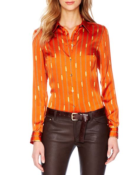 michael kors cottón orange striped blouse